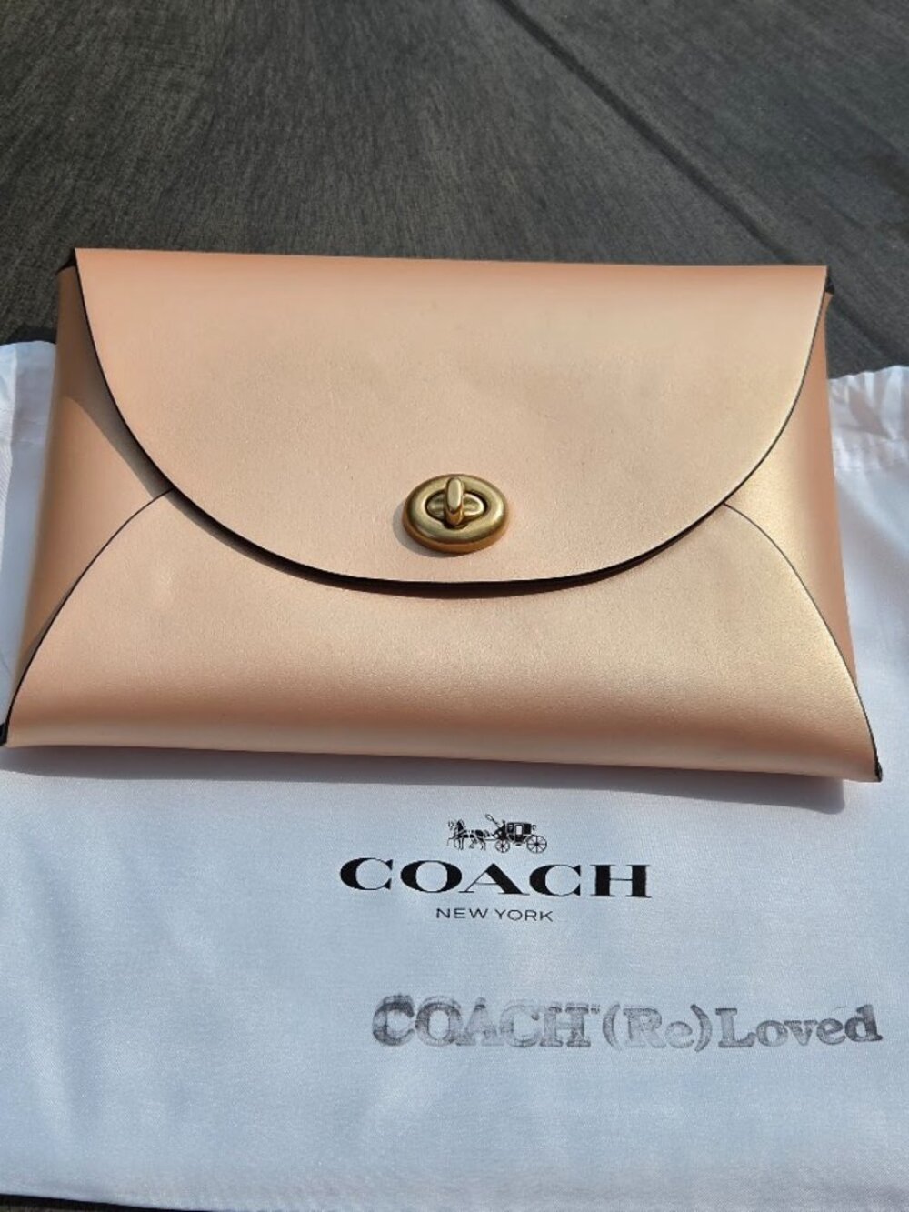 Coach Remade Large Pouch Peachy Satin in Color w/Coach Reloved Dust Bag CB377